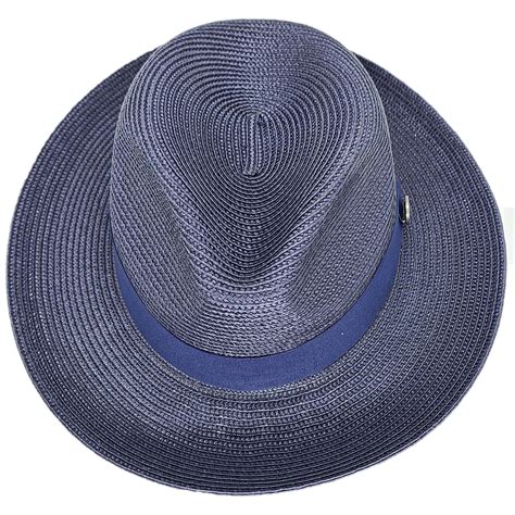 Navy Blue Straw Fedora Hat Dandk Suit Discounters