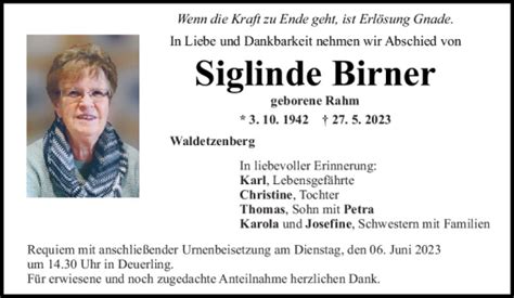 Traueranzeigen Von Siglinde Birner Mittelbayerische Trauer