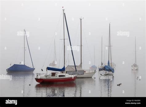Sailing Ships In Fog Stock Photo Alamy