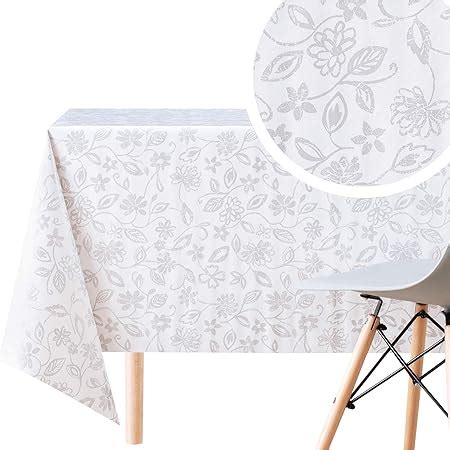 KP HOME Nappe PVC Rétro Gris Fleur Imprimer Motif Floral Blanc