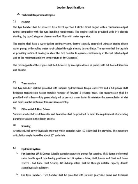 Loader Specifications | PDF | Pipe (Fluid Conveyance) | Pump