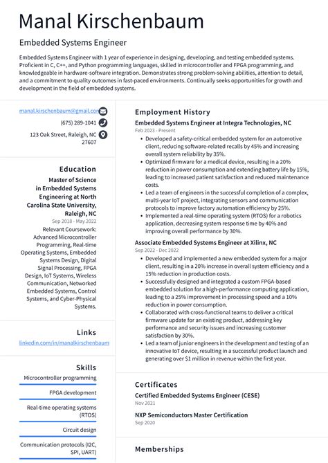 Tesla Embedded Systems Engineer Resume Examples ResumeCat