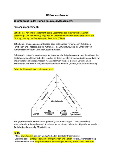 HR Zusammenfassung Lernziele HR Zusammenfassung 01 Einführung in das