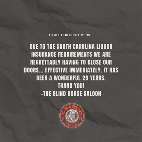 Blind Horse Saloon Closed Effective Immediately Rgreenville