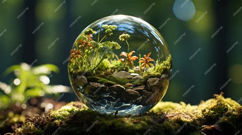 Premium Ai Image Globe On Moss In Forest Environmental Earth Day Concept