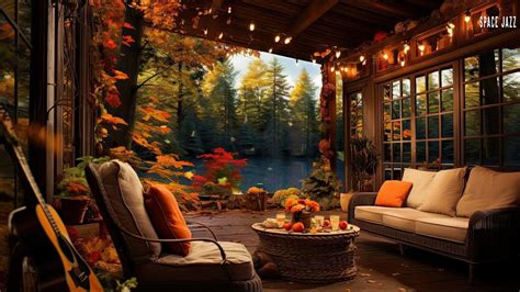 Cozy Autumn Cabin By The Lake Ambience With Smooth Piano Jazz Music For