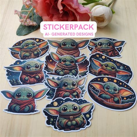 Mandalorian Grogu Sticker Pack Ai Generated 10 Stickers Printed On Matt