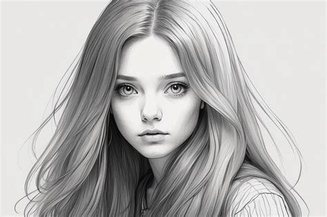 Un Dibujo De Una Chica Con El Cabello Largo Y Una Mirada Triste