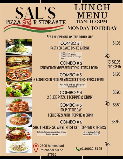 Lunch Menu – Combos and Specials | Sal's Pizza | Italian Food Dine In ...