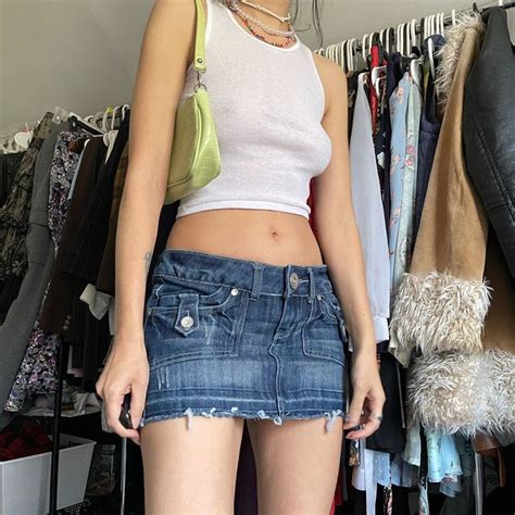 Y2k Low Rise Denim Mini Skirt By Almost Famous Era Depop