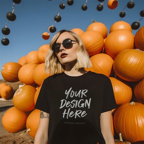 Maqueta de camiseta negra otoñal de enamorado de halloween con una