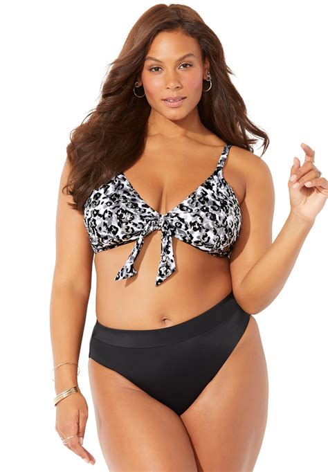 Swimsuits For All Women S Plus Size Mentor Tie Front High Waist Bikini