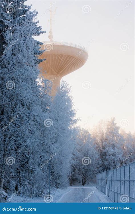 Water Tower in Cold Winter Weather Stock Photo - Image of round, forest ...