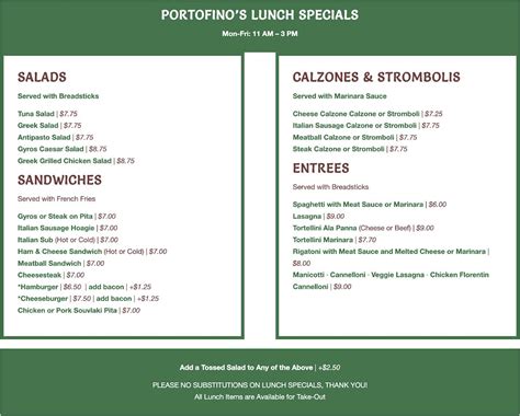 Menu At Portofino S Greek And Italian Restaurant East Ridge