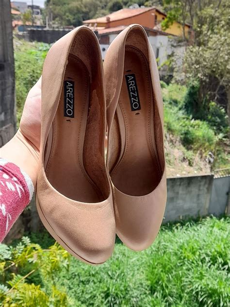 Scarpin De Couro Nude Meia Pata Arezzo Tam Sapato Feminino Arezzo