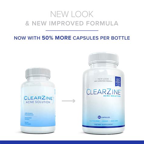 Clearzine Acne Pills For Teens Adults Bottles Clear Skin