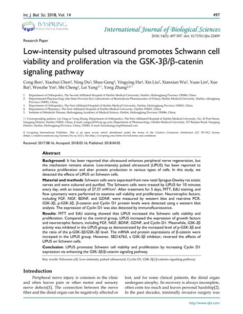 Pdf Low Intensity Pulsed Ultrasound Promotes Schwann Cell Viability