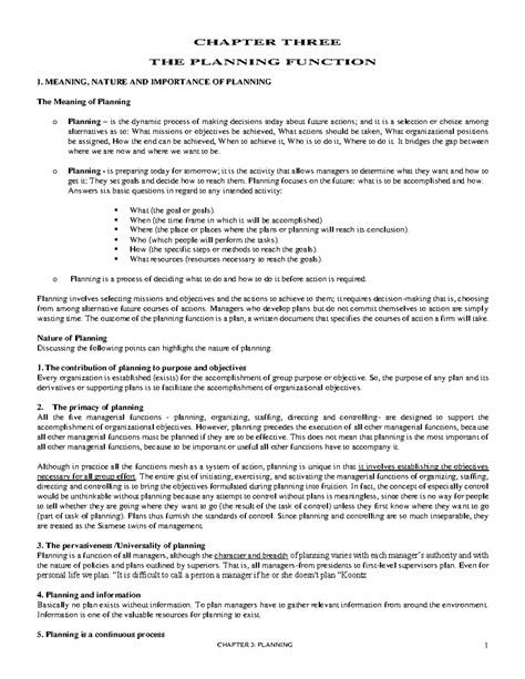 MAGT Chap 3 CHAPTER THREE THE PLANNING FUNCTION I MEANING NATURE