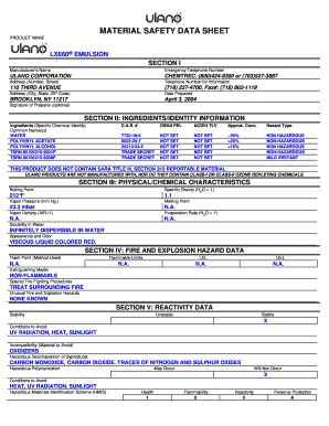 Fillable Online Material Safety Data Sheet Product Name Lx Emulsion