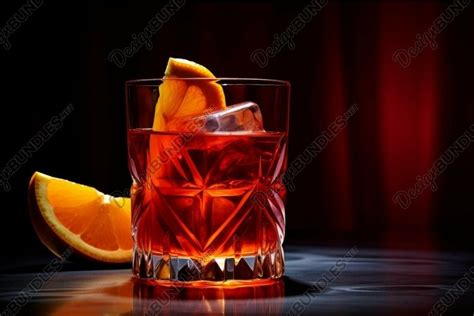 Elegant Cocktail Glass With Orange Slice On Moody Backdrop