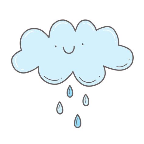 Premium Vector Cute Smiling Cloud With Rain In A Simple Childrens