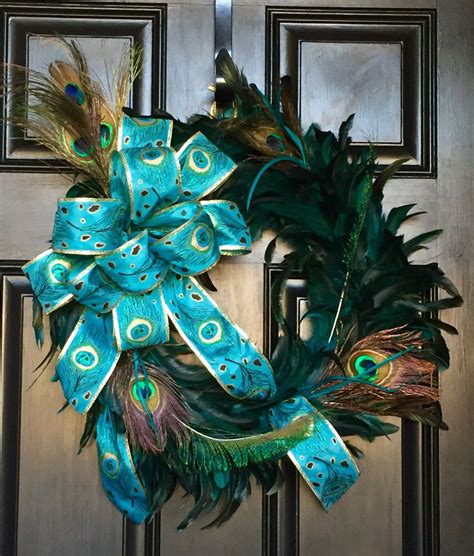 Peacock Feather Wreath Front Door Wreaths Year Round Wreaths Etsy Wreath Decor Christmas