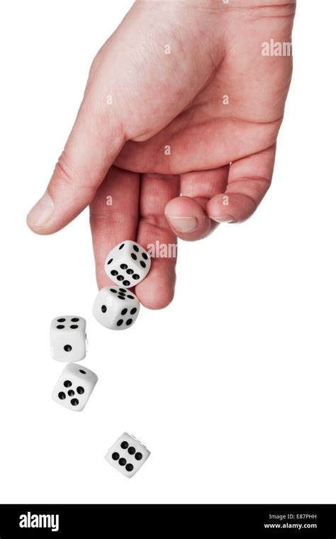 Rolling The Dice Five Dice Falling From Male Hand Isolated On White