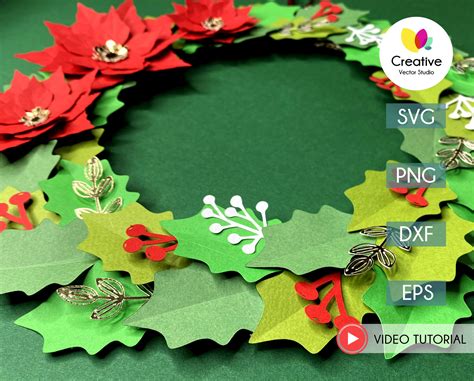 Poinsettia Paper Christmas Wreath SVG Creative Vector Studio