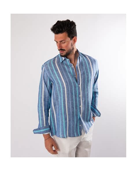 Camicia Uomo Turchese Con Riporti Limoni Lino