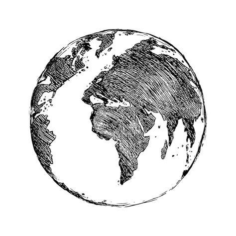 Vector Black Sketch Globe Illustration Isolement Sur Fond Blanc Plan Te