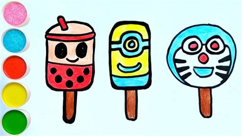 Menggambar Melukis Dan Mewarnai Ice Cream Boba Minions Dan Doraemon