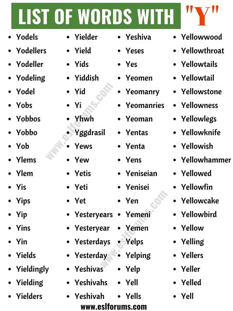 800 Words That Start With Y List Of Y Words To Add To Your