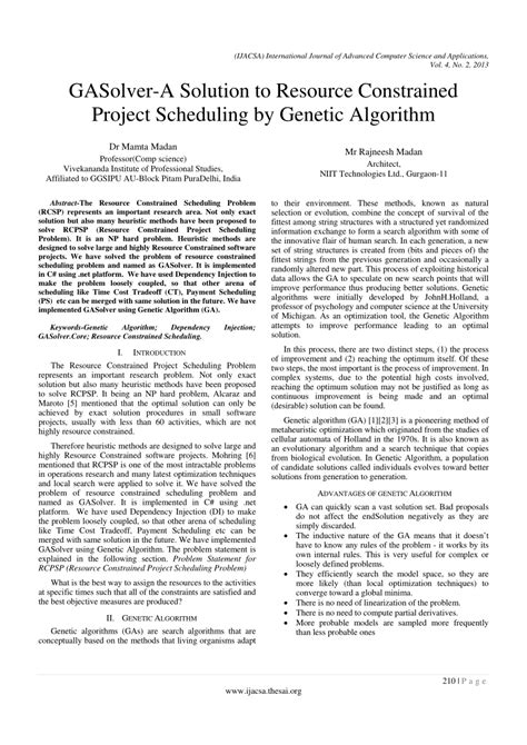 Pdf Gasolver A Solution To Resource Constrained Project Scheduling By