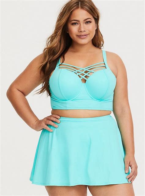 Mint Green Push Up Balconette Cage Bikini Top Plus Size Bikini Plus