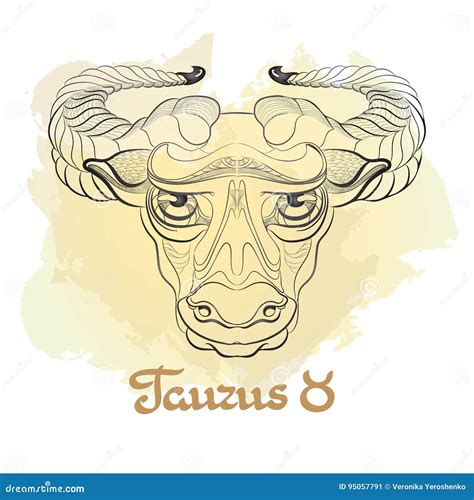 Hand Drawn Line Art Of Decorative Zodiac Sign Taurus Stock Vector