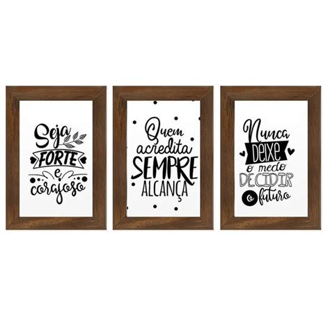 Kit 3 Quadros Decorativos Frases Motivação Fé Preto E Branco Quadro De