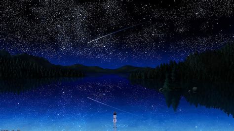 Anime Night Sky Stars Lake Landscape Scenery Pc Ultrawide Anime Night