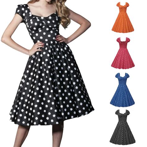 Women Vintage Style Polka Dot 50 S 60 S Swing Pinup Retro Party