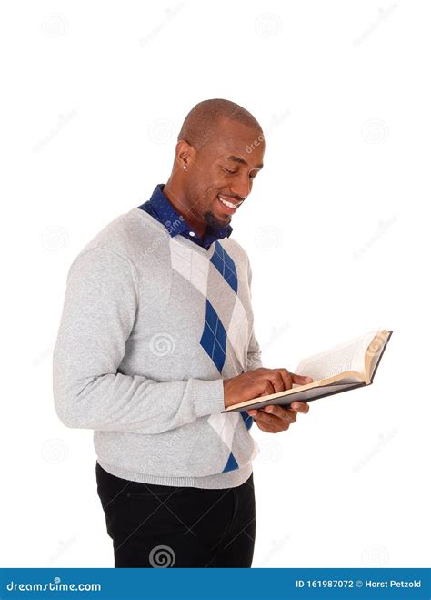 African American Man Reading Book White Background Stock Photos