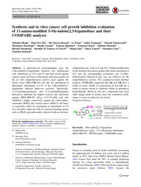 Synthesis And In Vitro Cancer Cell Growth Inhibition Evaluation Of 11