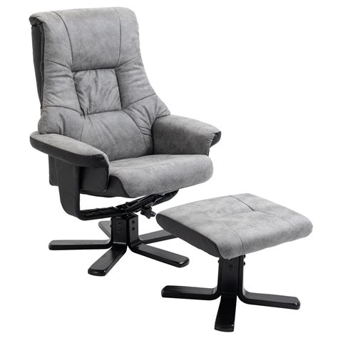 Homcom Pu Leather Reclining 360 Swivel Armchair W Footstool Grey