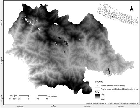 White-rumped Vulture nesting locations and the Argha Important Bird and... | Download Scientific ...