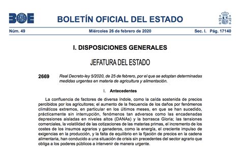 El Boe Publica Hoy El Real Decreto Ley De Medidas Urgentes En