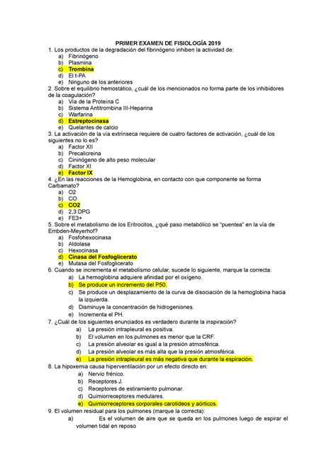 Primer Parcial Fisiolog A Usmp Primer Examen De Fisiolog A