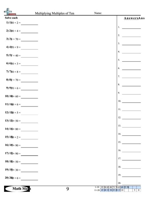 Multiplying Multiples Of Ten Worksheet With Answer Key Printable Pdf Download