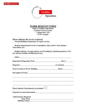 Fillable Online Ncsu Work Request Form Pdf Ncsu Fax Email Print