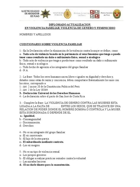 Cuestionario Sobre Violencia Familiar 1 La Violencia Contra Las Mujeres Violencia Doméstica