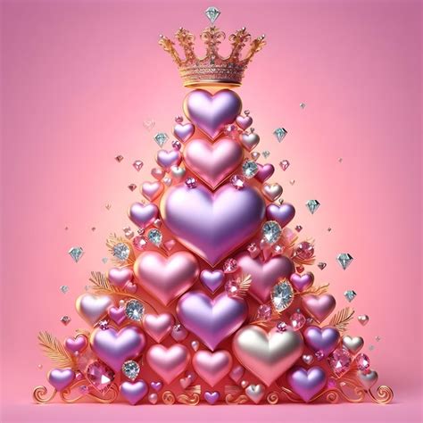 Premium Ai Image A Christmas Tree Made Of Metallic Pink Heart With Crown On Top With A