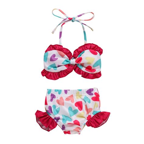 Sister Matching Swimwear Heart Print Bowknot One Piece Bikini Halter