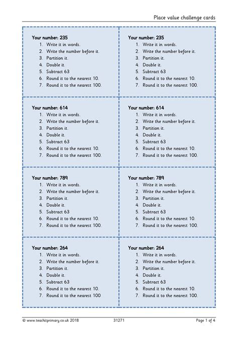Place Value Challenge Cards Ks2 Number Teachit